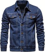 Men's Denim Jacket Vintage-Inspired Jean Jacket with Multiple Pockets - Cotton Blend, Machine Washable