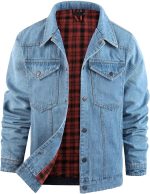Mens Flannel Lined Denim Jacket Snap Cowboy Cut Western Classic Slim Fit Vintage Heavy Duty Jacket Trucker Coat