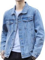 Mens Classic Lapel Jean Jacket Casual Slim Fit Trucker Cowboy Coat Pocket Casual Front Denim Men Jackets